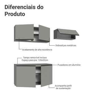 Armário De Cozinha Compacta Suspenso 200cm Cinza Nice Madesa 02 Cinza