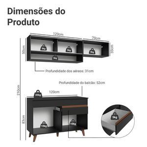 Armário De Cozinha Compacta 190cm Reims Madesa 06 Preto