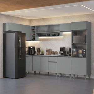 Armário De Cozinha Compacta De Canto 465cm Nice Madesa 04 Cinza