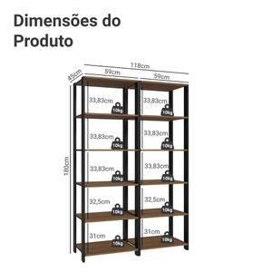 Armário Estante Multiuso Organizador Despensa 10 Prateleiras 118cm Rustic/preto Madesa