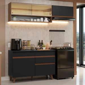 Armário De Cozinha Compacta 190cm Reims Madesa Preto/Rustic
