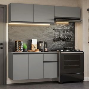Armário De Cozinha Compacta Suspenso 200cm Cinza Nice Madesa 04 Cinza
