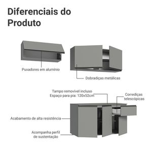 Armário De Cozinha Compacta Suspenso 200cm Cinza Nice Madesa 04xa Cinza