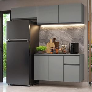 Armário De Cozinha Compacta Suspenso 200cm Cinza Nice Madesa 04xa Cinza