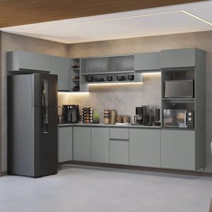 Armário De Cozinha Compacta De Canto Suspenso 465cm Nice Madesa 02 Cinza