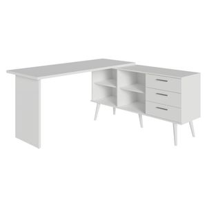 Escrivaninha Mesa De Estudos De Canto 3 Gavetas Branco Lisboa Madesa