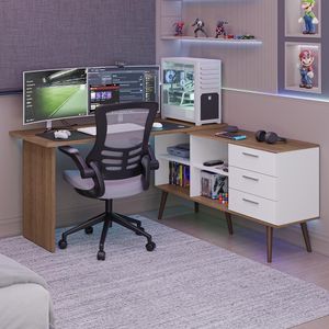 Mesa para Computador Gamer em L 3 Gavetas Branco
