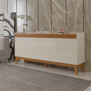 Buffet Aparador Ripado 4 Portas Com Pés De MDF Astúrias 180cm Off White Cedro
