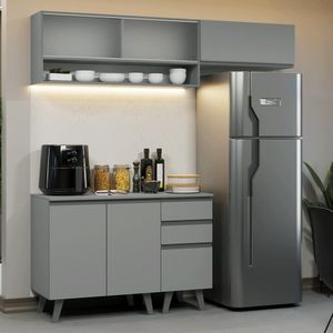 Armário De Cozinha Compacta 200cm Nice Madesa Xa13 Cinza