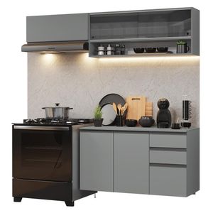 Armário De Cozinha Compacta Suspenso 200cm Nice Madesa 12 Cinza