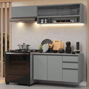 Armário De Cozinha Compacta Suspenso 200cm Nice Madesa 12 Cinza