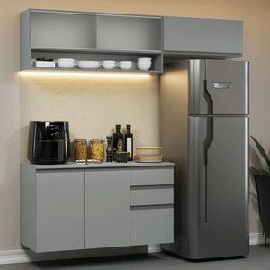 Armário De Cozinha Compacta Suspenso 200cm Nice Madesa Xa11 Cinza