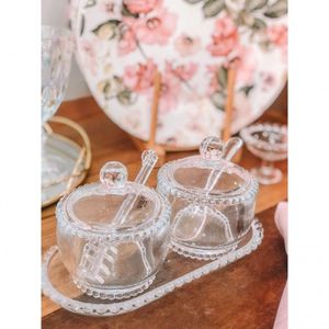 Combo Açucareiro + Meleira + Travessa Pearl Bolinha Wolff Transparente