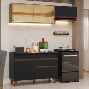 Armário De Cozinha Compacta 190cm Reims Madesa Preto/Rustic