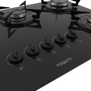Fogão Cooktop 5 Bocas Mesa Em Vidro Preto Fogatti Esmaltado 27000201-02 Bivolt