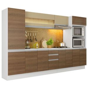 Armário Smart 100% Mdf 300cm com Balcão e Tampo Branco