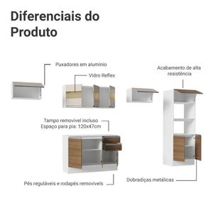 Armário De Cozinha Completa 100% MDF 310 Cm Smart 01 Xa Branco/Rustic/Crema