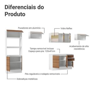 Armário De Cozinha Completa 100% MDF 310 Cm Smart 01 Branco/Rustic/Crema
