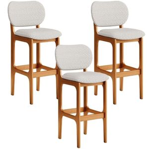 Kit 03 Banquetas Alta Bar Cozinha Sala Jantar Fixa Betta L02 Imbuia Bouclê Cru - Lyam Decor