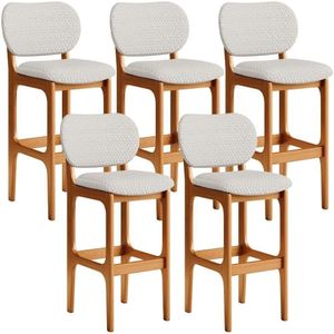 Kit 05 Banquetas Alta Bar Cozinha Sala Jantar Fixa Betta L02 Imbuia Bouclê Cru - Lyam Decor