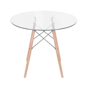 Mesa Or-2211 Base De Madeira E Tampo De Vidro 90cm Or Design Incolor