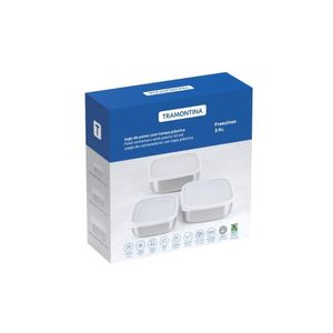 Jogo De Potes Tramontina Freezinox Quadrados Em Aço Inox Com Tampa Plástica 3 Peças