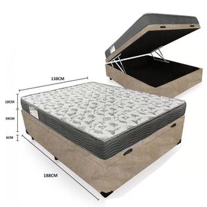Cama Box Baú Casal Suede + Colchão De Espuma D33 Serene 138cm Bege