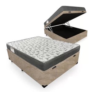 Cama Box Baú Casal Suede + Colchão De Espuma D33 Serene 138cm Bege