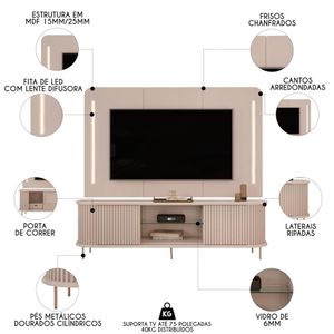 Painel Para 75 Pol E Rack Bancada Ripado 218cm World D04 Off White - Mpozenato