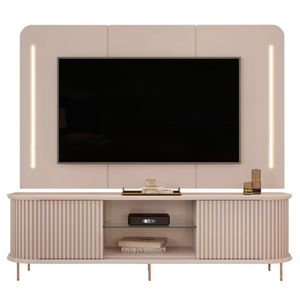 Painel Para 75 Pol E Rack Bancada Ripado 218cm World D04 Off White - Mpozenato