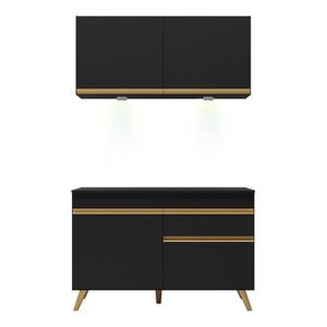 Cozinha Compacta 2 Peças c/Leds Veneza Up Multimóveis Preta