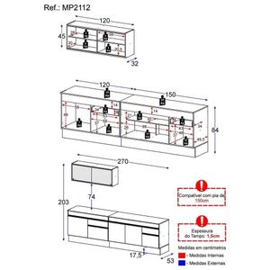 Armário De Cozinha Compacta Mp2112.898 Preto/branco