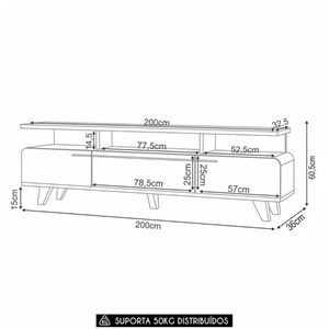 Rack Bancada De 70 Pol 200cm Amago H01 Castanho/off - Mpozenato