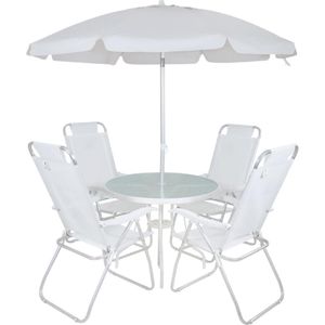 Conjunto Noronha Branco Com Mesa 4 Cadeiras E Guarda Sol Bel