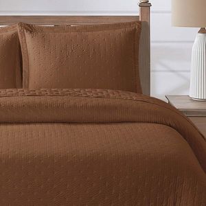 Kit Cobre Leito Colcha Casa Scarpa Anabela Queen Dupla Face Texturizado Percal 300 Fios 3 Peças - Castor
