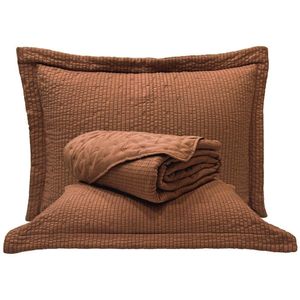 Kit Cobre Leito Colcha Casa Scarpa Anabela Queen Dupla Face Texturizado Percal 300 Fios 3 Peças - Castor