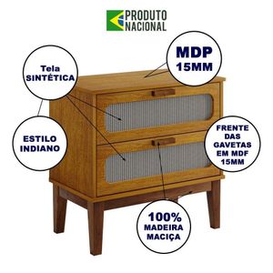 Mesa De Cabeceira 2 Gavetas Santorini Nature 60 Cm Com Tela Indiana - Bege