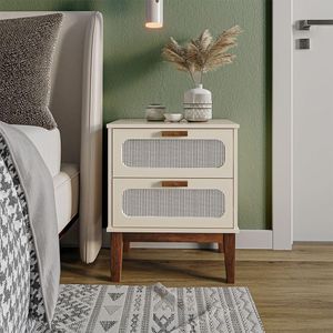 Mesa De Cabeceira Santorini 2 Gavetas 45 Cm - Off White