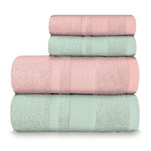 Jogo De Toalha Banhão Master 100% Algodão 4 Peças Gramatura 550 Verde Ice/rosa Cravo