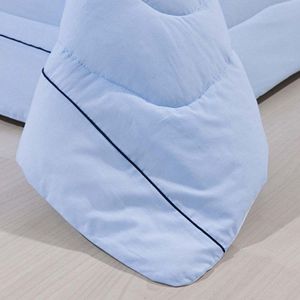 Kit Edredom 100% Algodão Percal 150 Fios Dupla Face King + Jogo De Cama Gran Moratta 7 Peças - Branco/ Azul