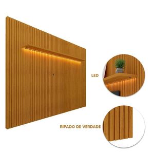 Painel Home Ripado Tv Até 85 Polegadas Com Led E Prateleira Naturale Notório Jm Móveis
