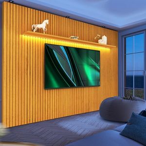 Painel Home Ripado Tv Até 85 Polegadas Com Led E Prateleira Naturale Notório Jm Móveis