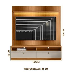 Rack Para Sala Com Painel 75 Polegadas Com Led Nature Off White Jm Móveis