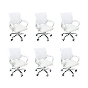 Kit 6 Cadeiras De Escritório Begonia Tela Mesh Ergonômico Branco