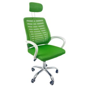 Kit 5 Cadeiras Escritório Diretor Oficial Tela Mesh Apoio Nuca Verde Branco