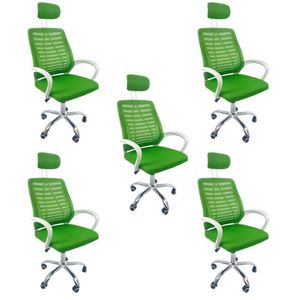 Kit 5 Cadeiras Escritório Diretor Oficial Tela Mesh Apoio Nuca Verde Branco