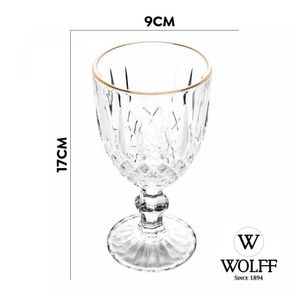 Jogo 10 Taça De Vidro Transparente Com Borda Dourada Fio De Ouro Greek 345ml Wolff