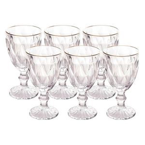 Jogo 6 Taças De Vidro Com Borda Dourada Diamond Cor Transparente água 300ml Class Home