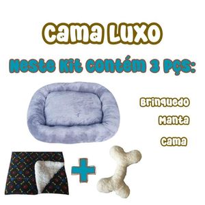 Cama Bigata G Tecido Soft Com Osso E Mantinha Kit 3 Peças Cinza