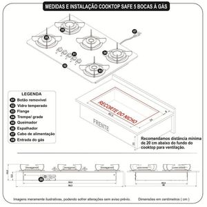 Fogão Cooktop 5 Bocas Mesa Em Vidro Safe Ferro Fundido Fogatti Bivolt